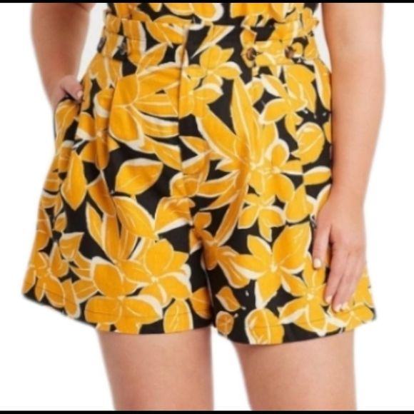 Who What Wear NWOT floral paperbag waist linen blend shorts size 10 - Picture 2 of 16